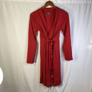 BUMP IN THE NIGHT red long sleeve knit wrap around maternity robe S